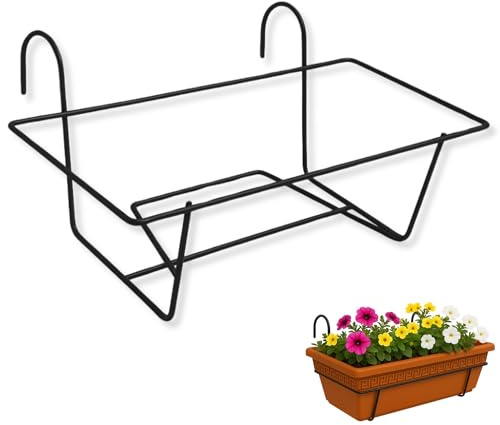 TECHZOCO Soporte Metal para Jardinera de Balcón, Soporte de maceteros y Plantas, Jardinera para barandilla, Colgante de balcón, Metálico, Color Negro, Apto para Jardineras de 60 cm de Largo