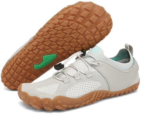 SAGUARO Barefoot Shoes Uomo Donna Scarpe Barefoot Minimaliste Traspiranti Scarpe a Piedi Nudi Leggere Scarpette Dita per Trail Running Trekking Palestra Grigio Chiaro,Gr.39