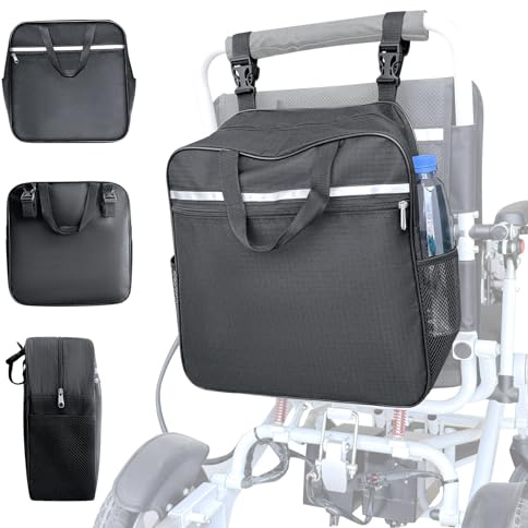 Wheelchair Backpack Bags, Wheelchair Accessories Bag with Cup Holder, Large Storage Pouch Bag with Reflective Stripe and Shoulder Strap for Electric Wheelchair, Mobility Scooter, Manual Wheelchair