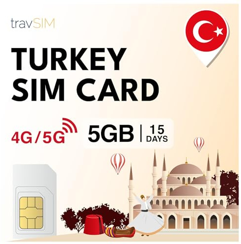 travSIM Tarjeta SIM Turquía | 15 días - 5GB de datos SIM | Datos de alta velocidad 5G/4G | Acceso a Internet ilimitado para Google, Facebook, WhatsApp, Instagram y más