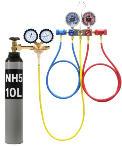 Druckverlustprüfer KFZ - Kühlsystem Abdrückgerät mit Manometer Druckluft Set - Schutzgasflasche NH5 8L/10L Stickstoff für Klimaanlage R1234YF - Manometer 1/4 Zoll (R1234YF | NH5-10L | GCE-TYP)