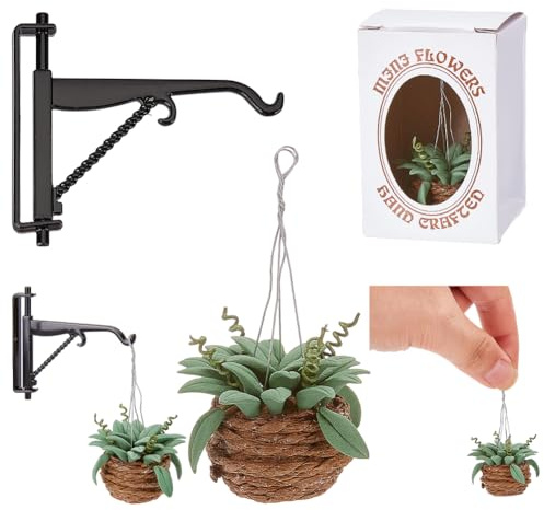 arricraft 2 Sets Miniature Dollhouse Hanging Bonsai Plant, 1:12 Mini Flowerpot Succulent Doll House Decor with Alloy Hook Hanger Model for Play House Accessories Decor