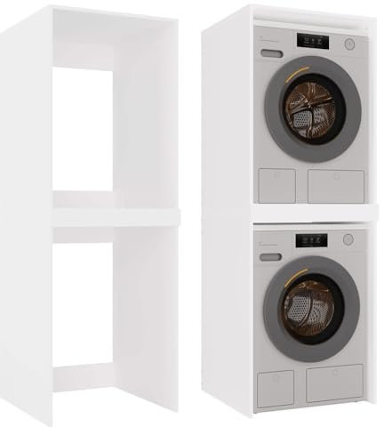Mobile Colonna da Bagno per Lavatrice e Asciugatrice – Scaffale Salvaspazio per Lavanderia o Bagno – Armadio Verticale con Ripiano Rinforzato – Pratico Mobile Contenitore Multiuso