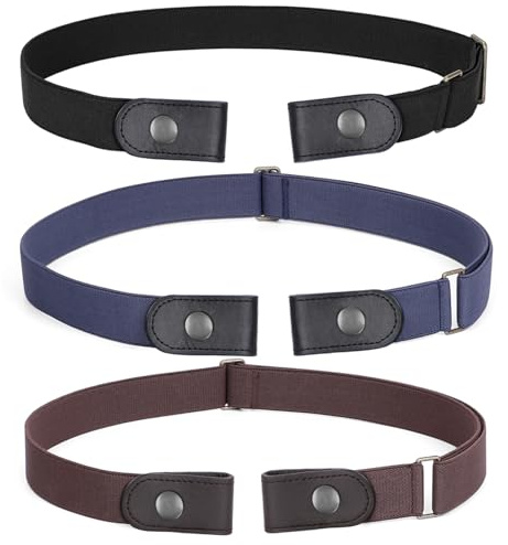 WERFORU 3 Pièces Ceinture Homme Élastique Sans Boucle, Ceinture Ajustable Invisible pour Jeans et Pantalons