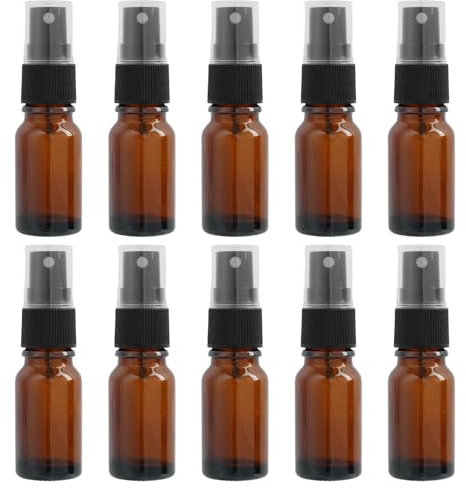 Botellas de Spray Ámbar, Set de 10 Piezas de 10ml - Botes de Vidrio Reutilizables y Portátiles, para Perfumes, Aceites Esenciales, Aromaterapia y Viajes