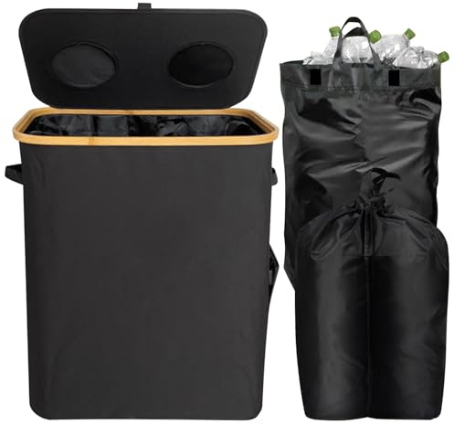 Vexran 95L Raccoglitore di Bottiglie, Deposito Bottiglie con Sacca Estraibile, Bottiglie di Plastica Bidoni Raccolta Differenziata per Cucina e ripostiglio