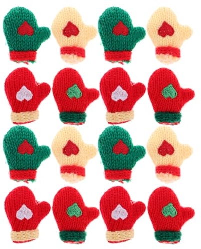 MUCKLILY 16 Stück Teiliges Mini Strickhandschuh Deko Bunte Handgestrickte Handschuhe Weiche Plüschmaterialien Wiederverwendbar für DIY Bastelprojekte Puppenhaus Weihnachtsbaum