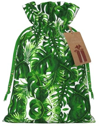 Monstera Deliciosa Banana Palm Print Small Drawstring Pouch For Gifts,Reusable Gift Bag,For Holiday And Party Presents