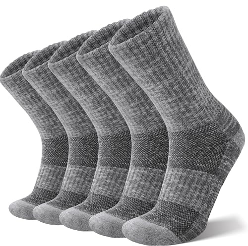 ANTSANG Calzini Unisex in Lana Merino per Donna Uomo Trekking Camminate Termici Caldi Spessi per Inverno con Taglio Alto 5 Paia(Grigio Classico,36-42)
