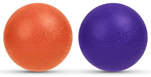 URAQT Lacrosse massageboll set, 2-pack kropps- och fotmassageroller, muskelmasserare hård lacrosse-boll för plantar fasciit, triggerpunktsterapi, djup näsduk (mörkorange + mörklila)