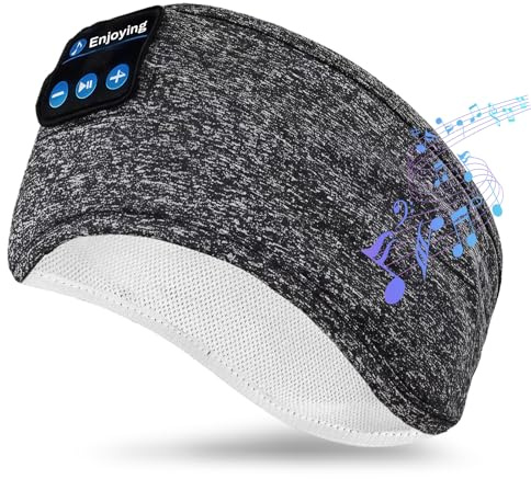 Flintronic Casque de Sommeil, Bandeau Bluetooth, Anti Bruit Sommeil Bandeau Bluetooth, pour Sport, Voyage, Dormeurs Latéraux(Gris-Version Améliorée)