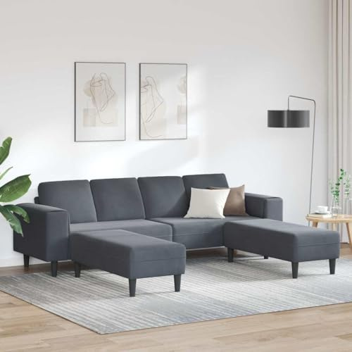 QJBSAVVA Samt 4-Sitzer Schlafsofa Dunkelgrau Modernes Big Sofa mit Stützrückenlehne Konische Beine Höhenverstellbar Couch für Living Room Schlafzimmer Jugendzimmer