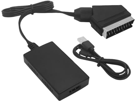 Qsvbeeqj Adaptateur péritel vers HDTV avec alimentation USB 1080p stabilisation pour consoles de jeu et téléviseurs HDTV adaptateur avec câble d'alimentation