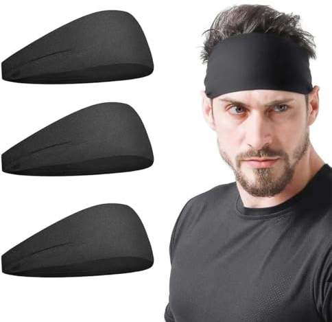 Stirnband Damen Sport, 3 Pack Elastisches Sport Stirnband, Haarband Schwarz Damen Herren Unisex, Stirnbänder Antirutsch Elastisch, Headband Unisex, Hair Band für Sport Workout Laufen Fitness Gym