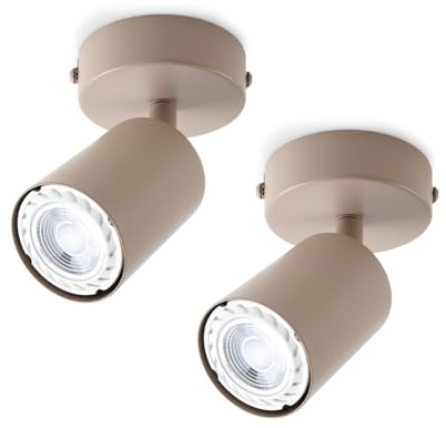 da LIGHT Retro Deckenlampe & Wandstrahler GU10, 1-flammiger Deckenstrahler drehbar & schwenkbar, ohne Leuchtmittel, Cappuccino Spotleuchte für Wohnzimmer, Schlafzimmer, Küche & Flur 2 Stück