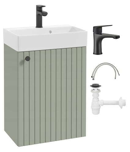 DomoDomo – Waschbecken mit Unterschrank 50 cm hängend – Kompaktes Badezimmer-Waschtisch-Set – Badmöbel-Set modern mit Waschbecken – Gäste-WC Waschplatz mit Unterschrank klein