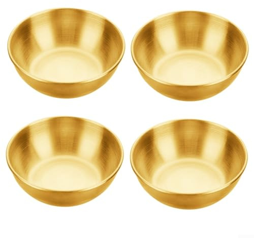 Trayneel 4 piattini in acciaio inox per salse, ciotole, antipasti, piatti compatti da 8,2 cm, per servire salse, snack, noci, caldi, freddi, impilabili, lavabili in lavastoviglie (oro)