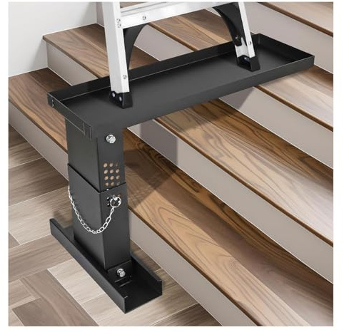Niveleur et Stabilisateur d'Échelle pour Escalier, Hauteur Réglable en Acier Robuste avec Pieds Antidérapants Compatible Échelles Droites Télescopiques et à Coulisse (23.5-39 CM)