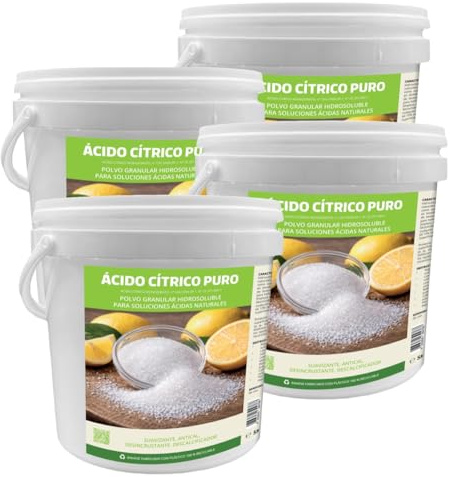 MARBEC ÁCIDO CÍTRICO PURO 5KGx4UDS Detergente desincrustante antical, suavizante natural, polvo hidrosoluble, para baño, cocina, electrodomésticos.