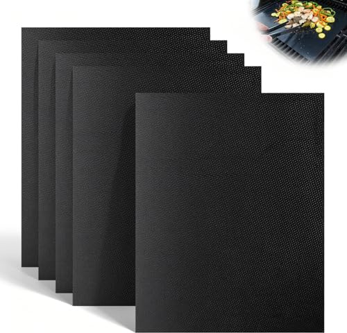5 PCS Oven Liner, Heavy Duty Non-Stick BBQ Grill Mats Reusable Teflon Oven Mats Heat Resistant Protector Sheet Liners for Gas Grill Fan Assisted Bottom of Ovens