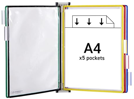 Djois, 414159 – Metall Wandsystem A4, PVC, 5 Sichttafeln, Sortiert | Robustes Metall, Antireflexe Sichttafeln, Wandmontage, für Büro, Werkstatt, Lager und Industrie