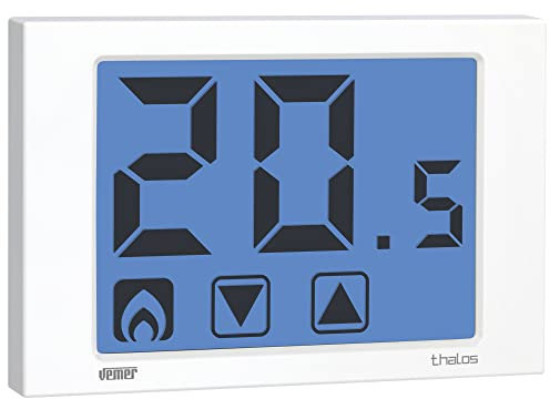 VEMER VE432100 THALOS - Termostato Ambiente da Parete, Display Touch Screen, Alimentazione a Batterie, Bianco