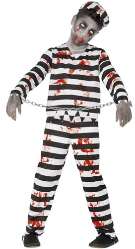Smiffys Kinder Zombie Sträfling Kostüm, Hose, Oberteil, Hut und Handfesseln, Größe: L, 44326