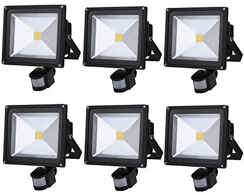 Leetop 6X 30W Blanco Cálido LED Foco Proyector Luz, Foco proyector con Iluminación LED y PIR Sensor de Movimiento, Waterprooff IP65