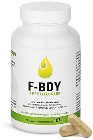 Vihado F-BDY Appetitzügler Kapseln – natürlich Abnehmen mit Konjakwurzel – mit anerkanntem Wirkstoff Glucomannan – vegan, ohne Zusatzstoffe, hochdosiert – 180 Kapseln