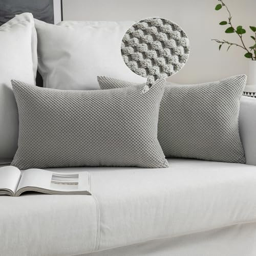 MIULEE Kissenbezug 30x50 Kissenhülle Hellgrau Sofakissen Dekokissen | Dekorative Kissenbezüge Deko Bezug Weich Zierkissen Kissen Körnig für Wohnzimmer Schlafzimmer 2er Set