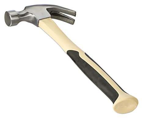 Relaxdays Carpenter’s Hammer, American Clawhammer, Ergonomic, Fibreglass Handle, Steel Head, 33 cm, Beige/Silver