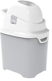 Geruchsdichter Windeleimer Diaper Champ ONE Windelbehälter funktioniert mit normalen Tüten Müllbeutel - Mülleimer ohne Nachfüllkassetten - +/- 30 Windeln - einfache Einhandbedienung - silber/weiß