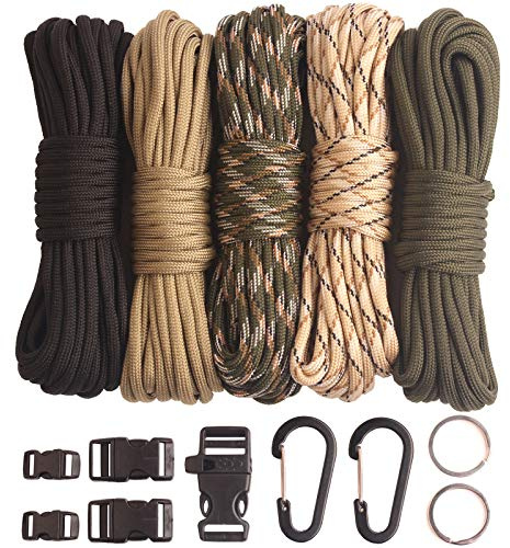 GeGeDa Paracord,Paracord 550 Combo Crafting Kits with 5 Types Buckles,20 Feet Each Paracord Rope (Light Rainbow Set 200feet) (A-Set)