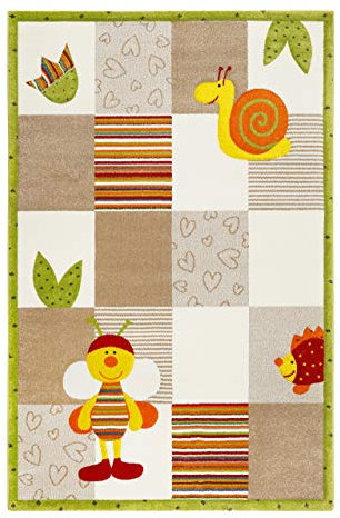 Esprit Home, Moderner Kurzflor Kinderteppich, Kinderzimmer für Mädchen & Jungen, Bee 2.0 (80 x 150 cm, beige bunt)
