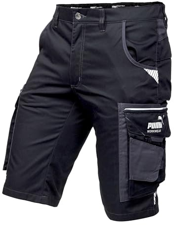PUMA Workwear Precision X - Kurze Arbeitshose Herren - Robuste & Flexible Arbeitsshorts - Viele Taschen und Bequeme Passform - Ideal für Handwerk Heimwerk und Baugewerbe - Schwarz/Anthrazit - Gr. 48
