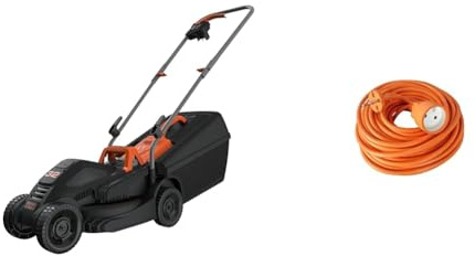 BLACK+DECKER Tondeuse Filaire 1000W, Tondeuse à Gazon Electrique 32 cm, 3 hauteurs réglables 20, 40 et 60 mm & Zenitech - Prolongateur 16A HO5VV-F 2x1,5 Orange 25m