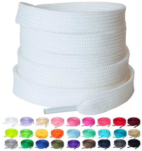 Olukssck 2 Paires Lacets Plats, Lacets Durable de Remplacement de 10mm de Qualité pour Chaussures de Sport, Chaussures de Ville, Plusieurs Couleurs Et Longueurs, Off Blanc, 145cm
