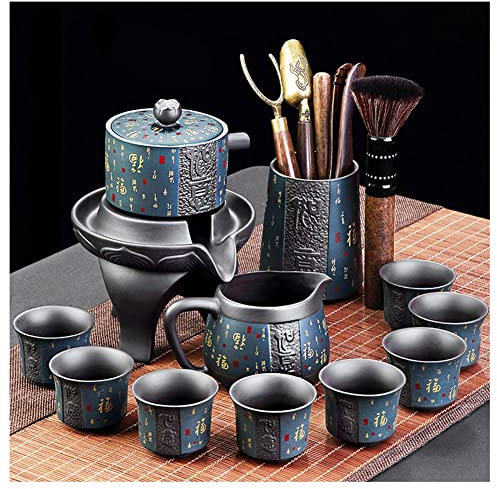 KISOARTWQ Service a The théière theiere avec infuseur Tasse thé theiere Porcelaine Service Automatique Pierre-Moulin Conception à la Main céramique théière 8 Tasses Japonais Kung Fu thé