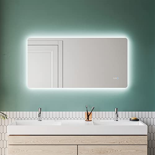 SUNXURY LED Badspiegel mit Beleuchtung und Temperaturanzeige Bad Spiegel mit Touch Badezimmerspiegel