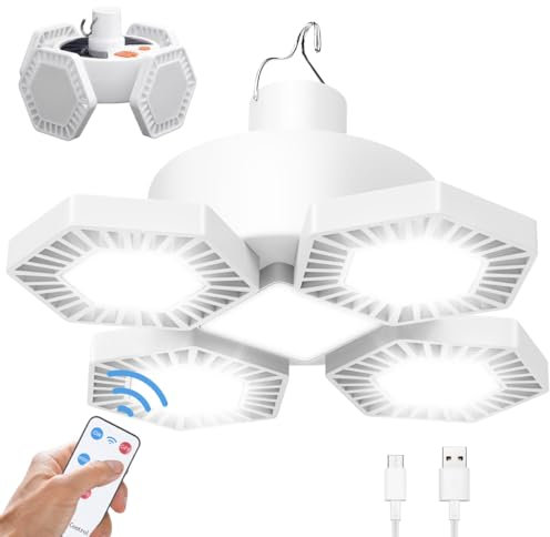 LeKaufen Solar Camping Lights for Tent, 169 LED Portable Camping Lantern with Remote Control, Hanging Work Light Camp Lamp, Power Bank 10000 Lumen 5 Modes Rechargeable Waterproof 360 °Super Bright