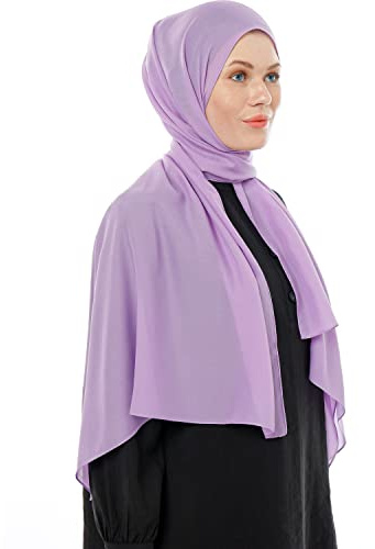 Ayisah SELDA Hijab Chiffon Lila Scarf för Dam – Lätt och Tunn Slöja Huvudsjal för Kvinnor, 180x70 cm Ljuslila