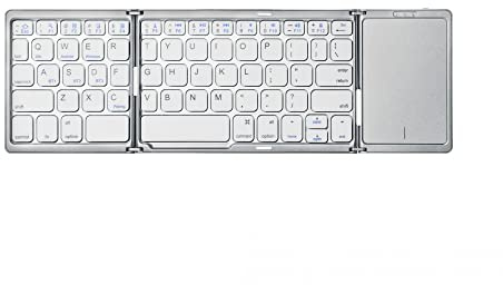 SAMTN Tastiera pieghevole, tastiera Bluetooth ricaricabile in alluminio con mouse touchpad, tastiera wireless portatile per tablet, smartphone, laptop, PC (Argento bianco)