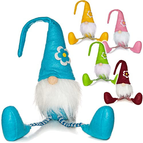 alles-meine.de GmbH 4 Stück lustige Wichtel/Zwerge 63 cm groß mit Blume - für Sommer & Winter - Weihnachten - Plüschtier/Kantenhocker/Türstopper - Weihnachtswichtel ..