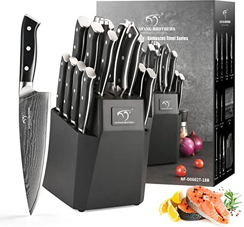 NANFANG BROTHERS Messersets Damast-Küchenmesser, 18pcs japanisches Profi-Küchenmesser-Set Damaszener-Messerblock Holz-Set von Damastmessern, japanisches Messer-Set 67 Schichten VG10 Damaststahl (Rot)
