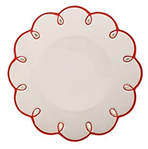 Cusstally Platos Llanos Plato Llano Occidental con Borde Rojo Calado Plato Llano de cerámica Platos de Cocina
