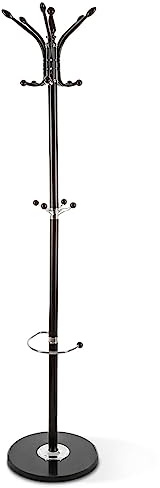 TIENDA EURASIA - Perchero de Pie con Paraguero, 14 Ganchos, Color Negro, 37cm de Ancho x 182cm de Alto, Mármol, Metal y Plástico, Perchero para Colgar Ropa