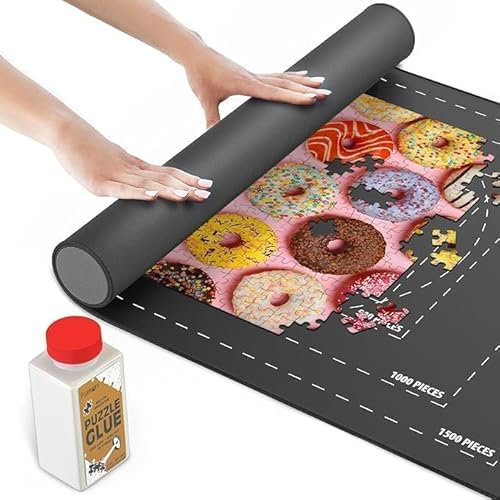 Puzelworx Puzzlematte, aufrollbares Puzzlebrett für Puzzles – 1500 Teile Schutz, Saver, Organizer, rutschfeste Gummiunterseite, Schaumstoff-Rollrohr, Polyester-Oberseite mit Aufbewahrungstasche +