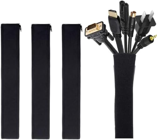 3 Pack Cable Management Sleeves, Soft Neoprene Tube, Cable Organiser Bag with Zipper, Cable Covers for TV, Computer, Socket, Office, Home (Length 49 cm)