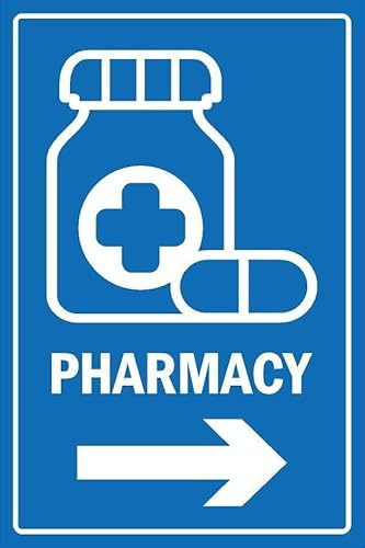 Pharmacy, arrow pointing right, informational sign - Self adhesive sticker (600mm x 400mm)