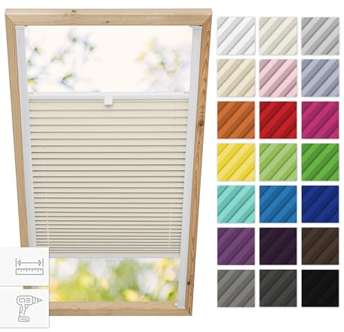 Estika Dachfenster plissee mit Bohren für Velux Fenster - Modell: FK06 - Stofffarbe: Beige - Dachfenster Rollo, Fensterrollo innen, Fenster plissee